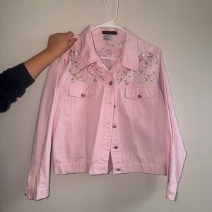 Elegant Pink Embroidered Jean Jacket